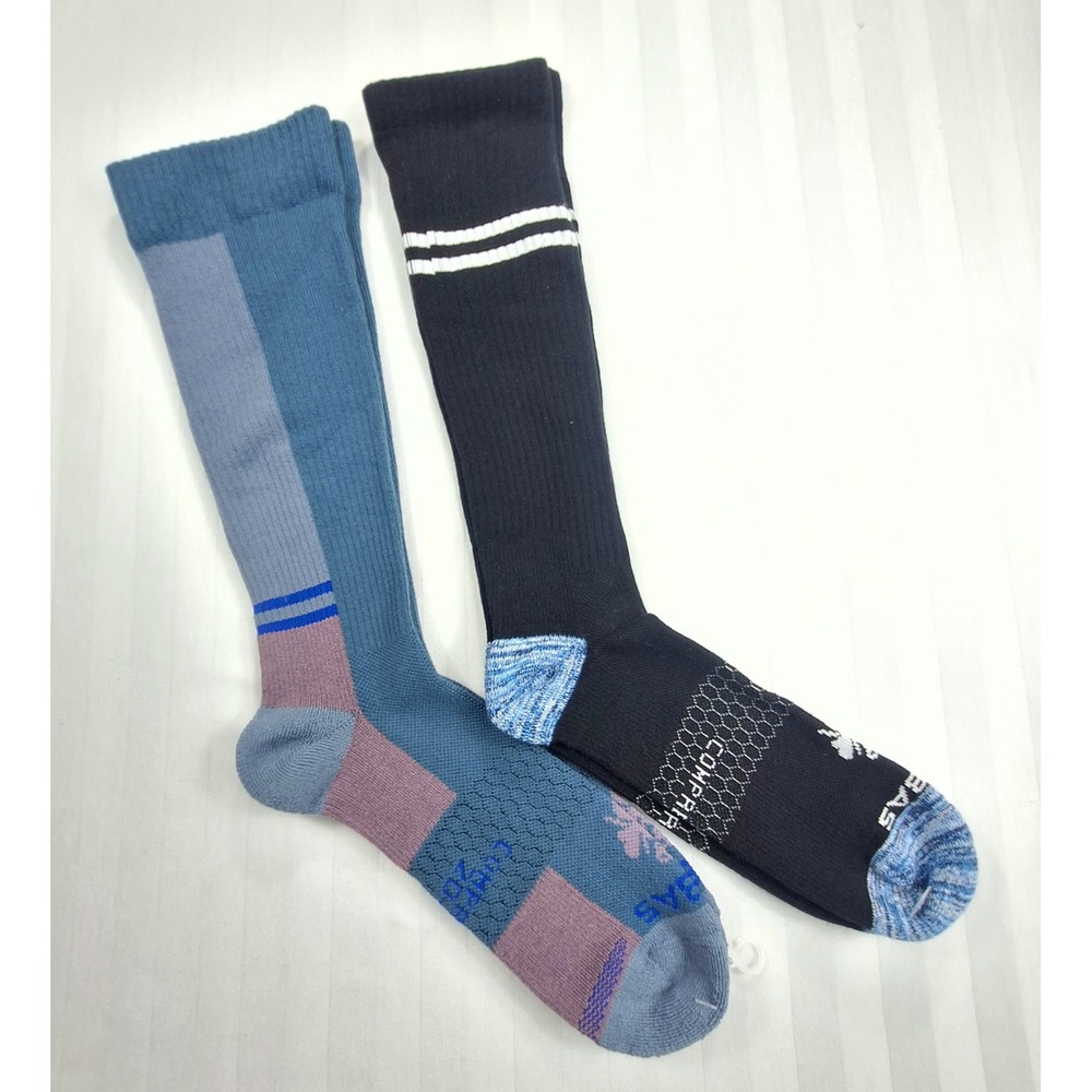 Bombas Mens Compression Socks 2 Pair Pack Knee High Blue Black LG Large